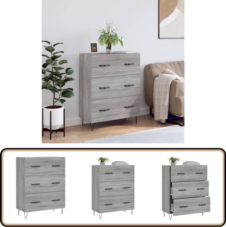 VidaXL Dressoir Grijs Sonoma Eiken 69 5x34x90 cm Dressoir Buffetkast Houten Kast Grijze Kast Vintage Dresser