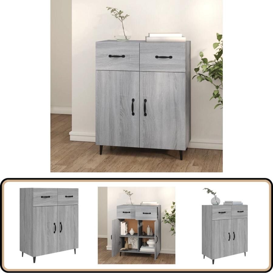 VidaXL Dressoir Grijs Sonoma Eiken 69 5x34x90 cm Dressoir Buffetkast Houten Kast Grijze Kast Salontafel