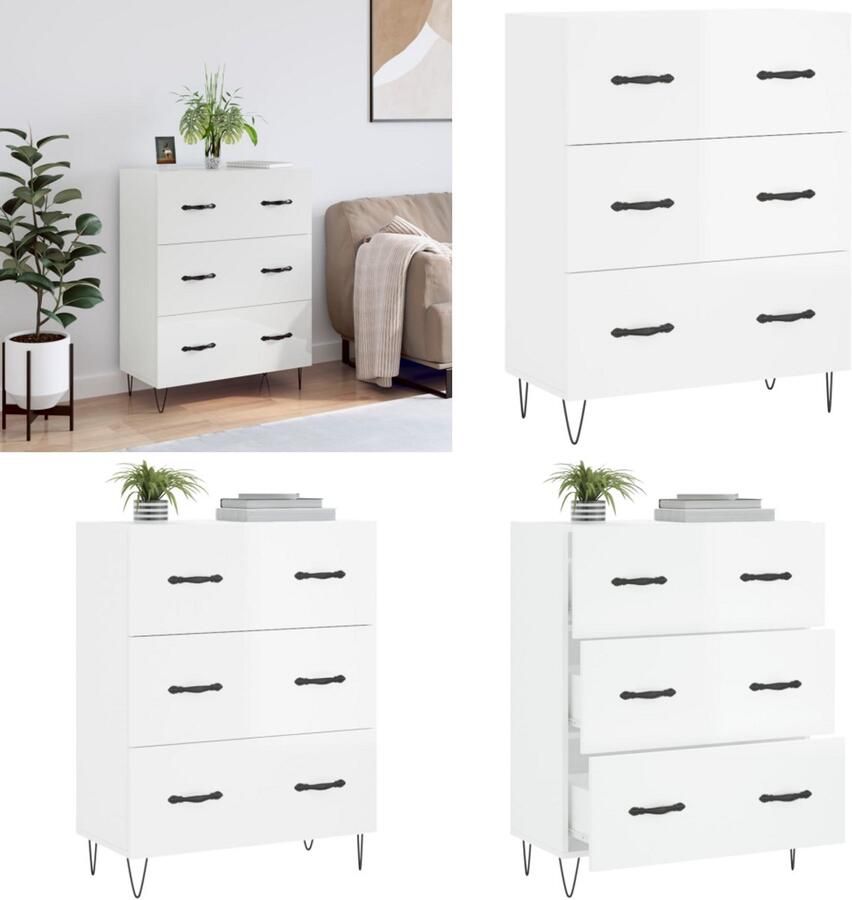 VidaXL Dressoir 69 5x34x90 cm bewerkt hout hoogglans wit Dressoir Dressoirs Kast Buffetkast