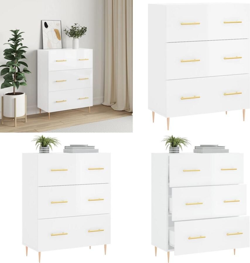 VidaXL Dressoir 69 5x34x90 cm bewerkt hout hoogglans wit Dressoir Dressoirs Kast Buffetkast