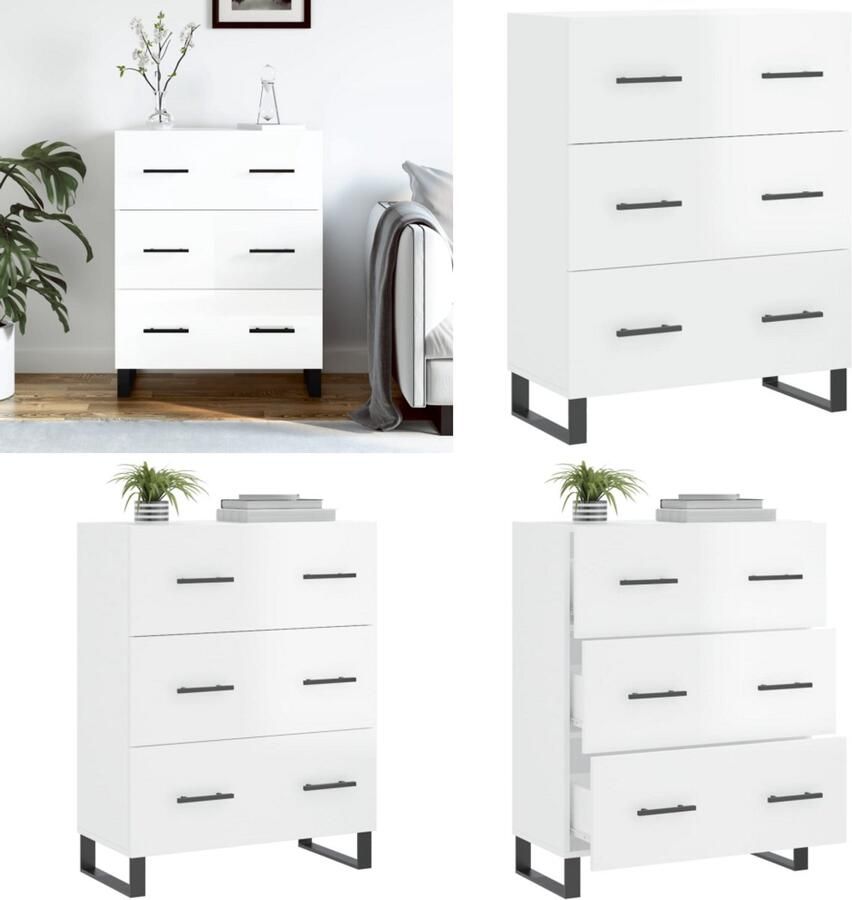 VidaXL Dressoir 69 5x34x90 cm bewerkt hout hoogglans wit Dressoir Dressoirs Kast Buffetkast