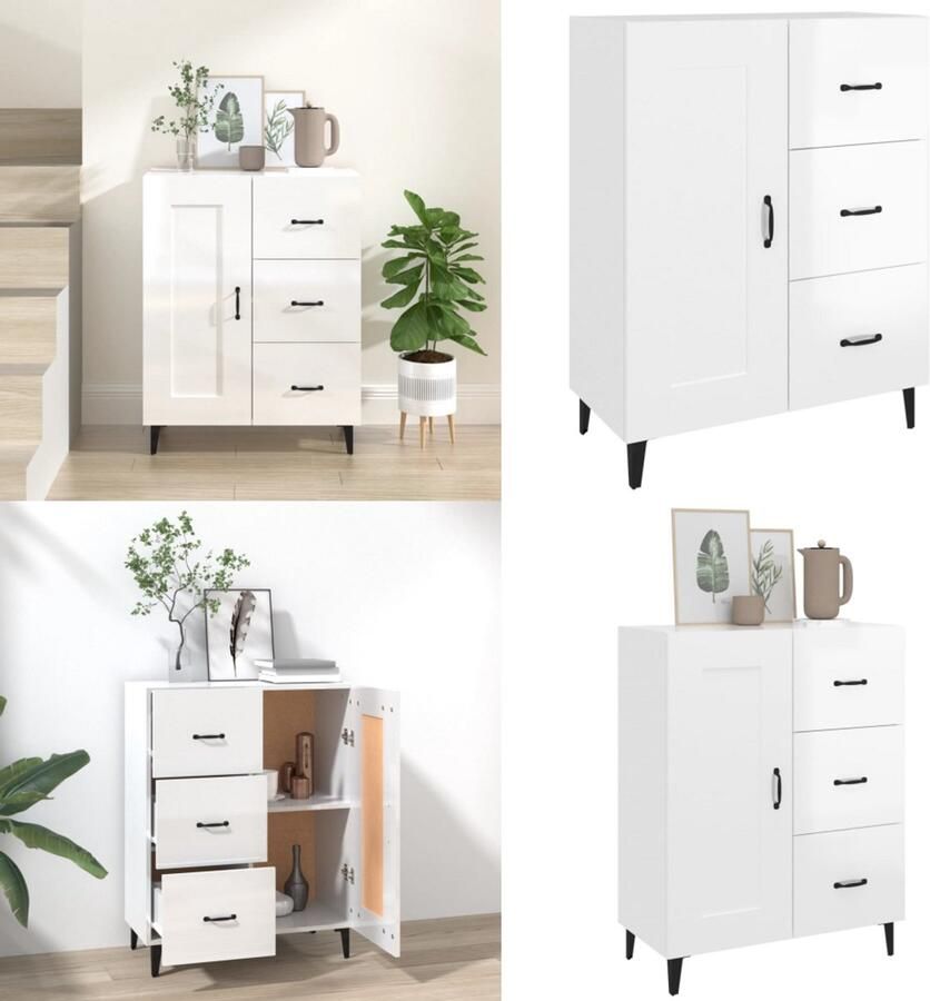 VidaXL Dressoir 69-5x34x90 cm bewerkt hout hoogglans wit Dressoir Dressoirs Kast Wandkast - Foto 12