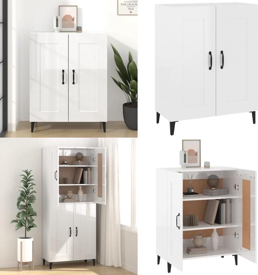 VidaXL Dressoir 69-5x34x90 cm bewerkt hout hoogglans wit Dressoir Dressoirs Kast Wandkast - Foto 11