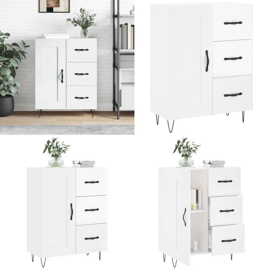 VidaXL Dressoir 69-5x34x90 cm bewerkt hout hoogglans wit Dressoir Dressoirs Kast Wandkast - Foto 10