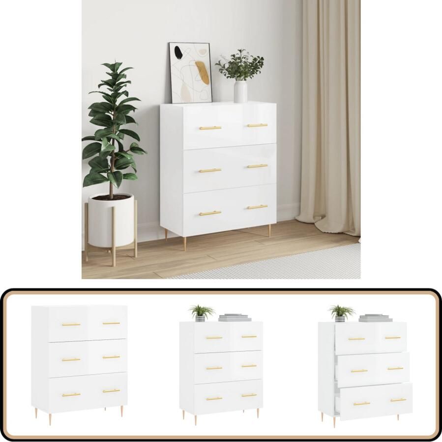 VidaXL Dressoir Hoogglans Wit 69 5x34x90 cm Dressoir Buffetkast Vintage Kast Houten Dressoir Modern Dressoir