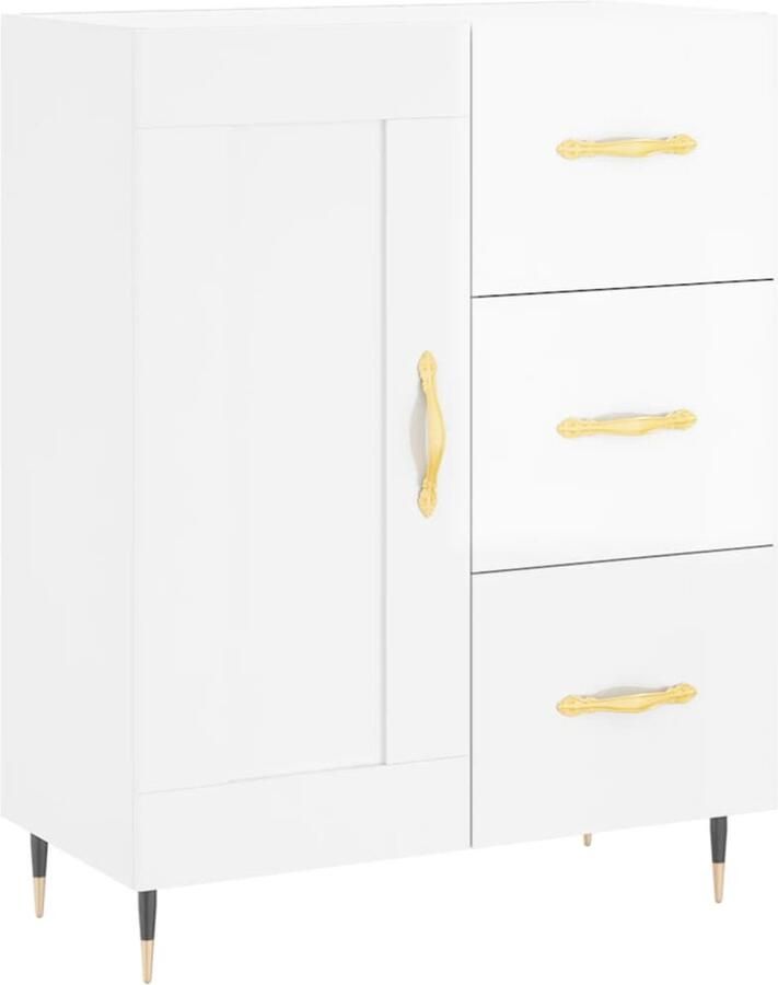 VidaXL Dressoir Hoogglans Wit 69 5x34x90 cm Dressoir Klassiek Meubel Witte Dressoirs Houten Dressoir Opslagmeubel