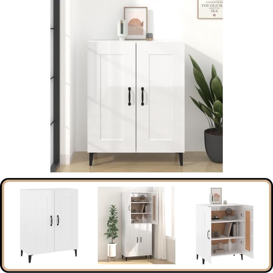 VidaXL Dressoir 69 5x34x90 cm Hoogglans Wit Dressoir Kast Salontafel Woonaccessoires Witte Meubels