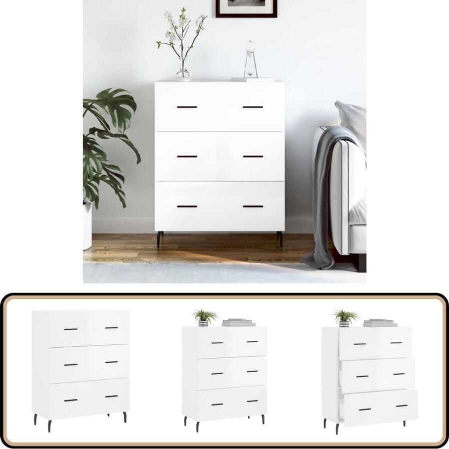 VidaXL Dressoir Hoogglans Wit 69 5x34x90 cm Dressoir Kast Buffetkast Vintage Klassiek