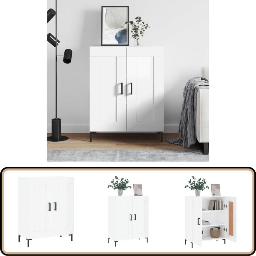 VidaXL Dressoir Hoogglans Wit 69 5x34x90 cm Dressoir Commode Vintage Klassiek Houten Dressoir