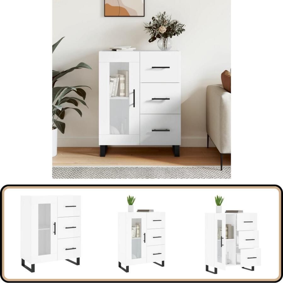 VidaXL Dressoir Hoogglans Wit 69 5x34x90 cm Dressoir Commode Opbergkast Woonkamerinrichting Keukenmeubilair