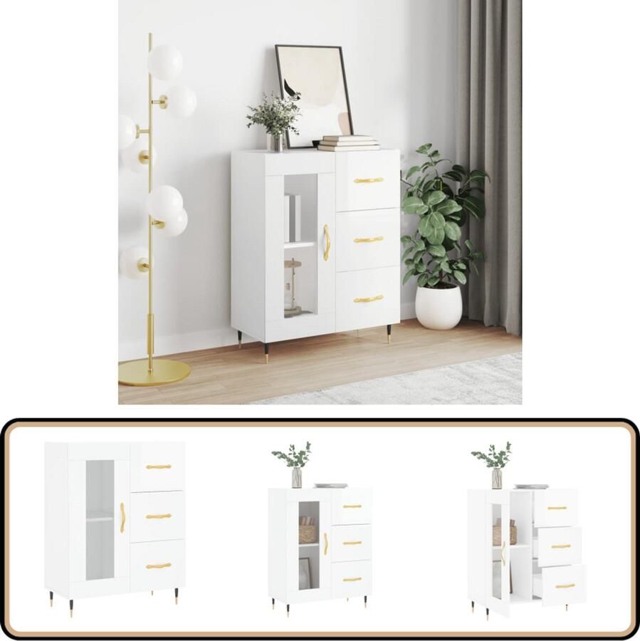VidaXL Dressoir Hoogglans Wit 69 5x34x90 cm Dressoir Commode Opbergkast Slaapkamermeubels Woonkamerspullen