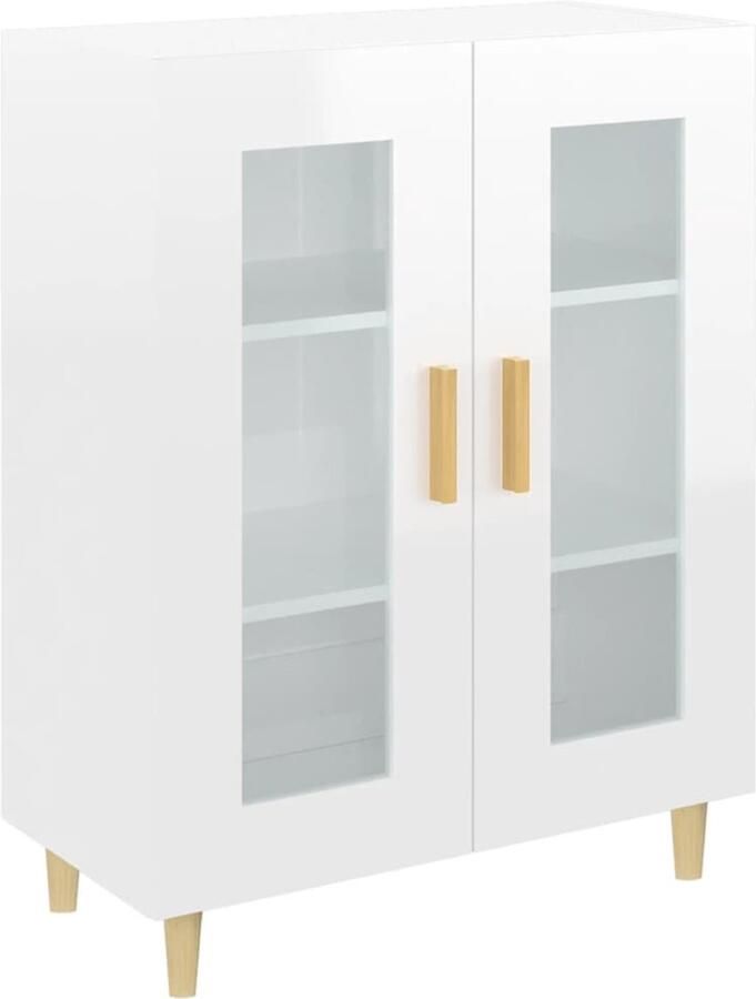 The Living Store Dressoir 69 5x34x90 cm bewerkt hout hoogglans wit Dressoir Kast Woonkamerinrichting Wit Dressoir Moderne Kast - Foto 2