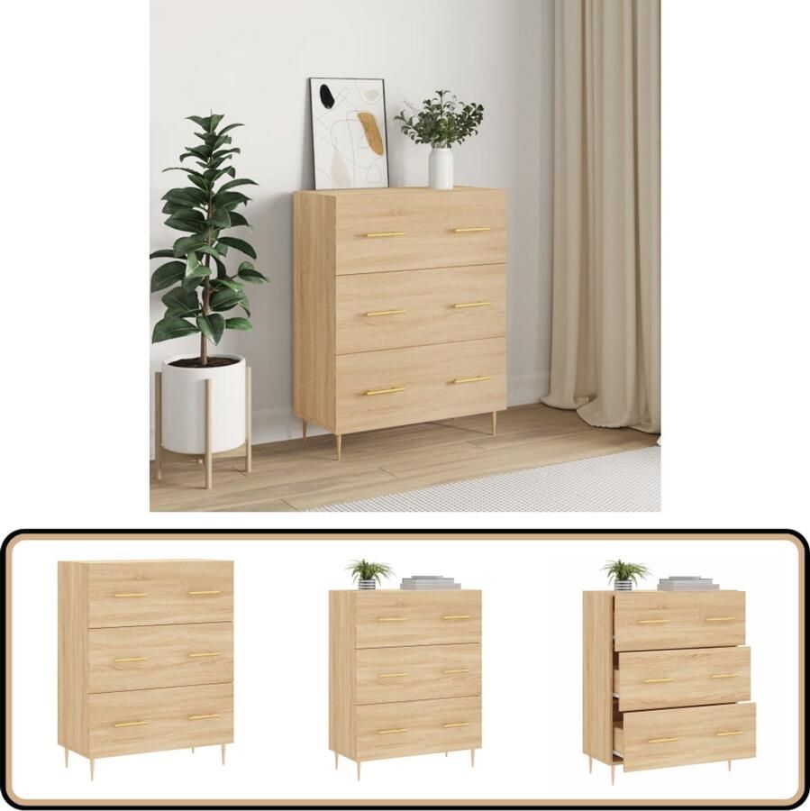 VidaXL Dressoir Sonoma Eiken 69 5x34x90 cm Dressoir Buffetkast Salontafel Houten Kast Vintage Design