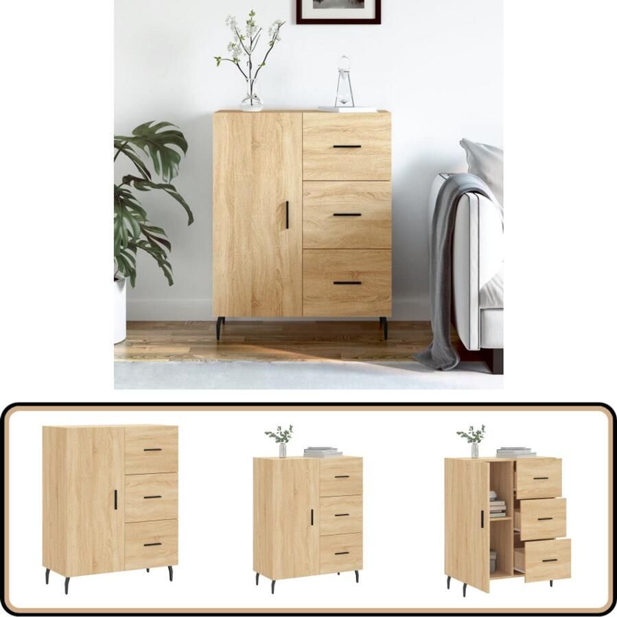 VidaXL Dressoir Hout en Metaal 69 5x34x90 cm Dressoir Salontafel Houten Dressoir Sonomaplank Vintage Dressoir