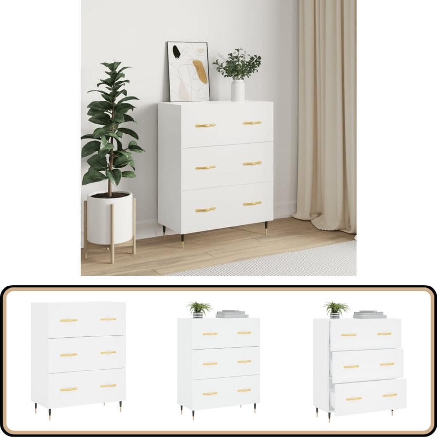 VidaXL Dressoir 69 5x34x90 cm Bewerkt Hout Wit Dressoir Buffetkast Kast Houten Dressoir Wit Dressoir