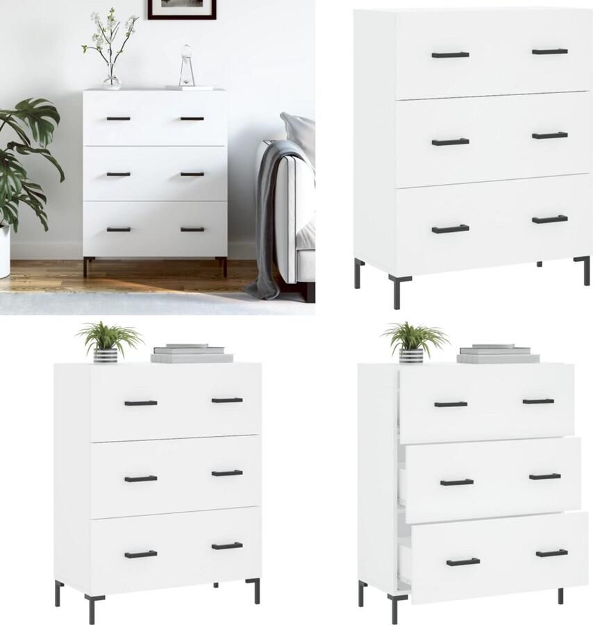 VidaXL Dressoir 69-5x34x90 cm bewerkt hout wit Dressoir Dressoirs Kast Buffetkast