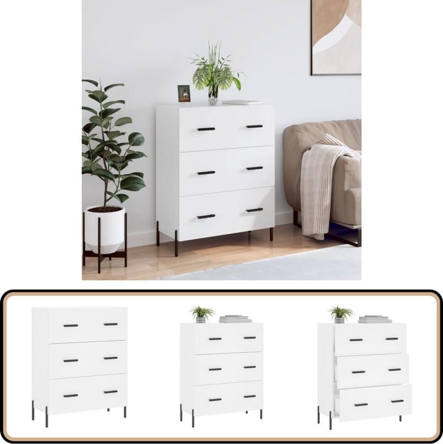 VidaXL Dressoir 69 5x34x90 cm Bewerkt hout Wit Dressoir Klassiek Meubel Buffetkast Witte Kast Houten Dressoir - Foto 2