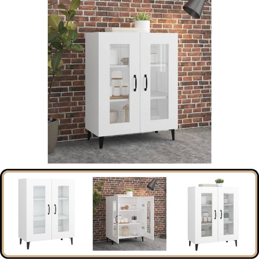 VidaXL Dressoir 69 5x34x90 cm Wit Bewerkt Hout Dressoir Bijzettafel Houten Dressoir Vitrineschrank Opbergkast