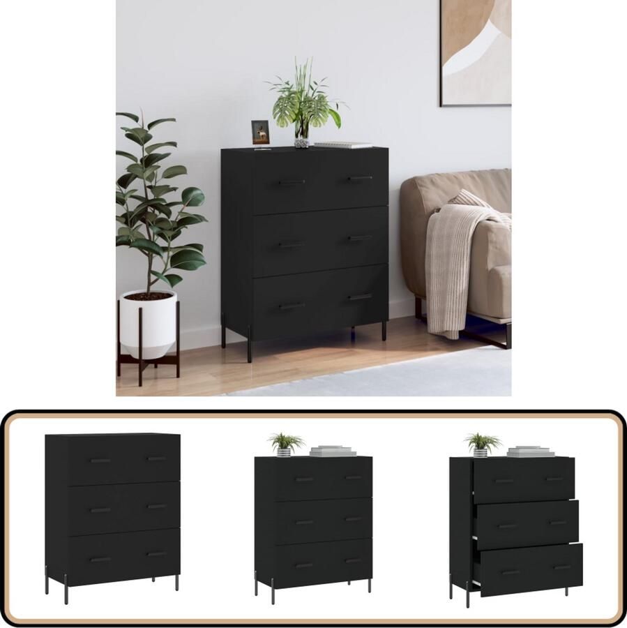 VidaXL Dressoir 69 5x34x90 cm Bewerkt Hout Zwart Dressoir Buffetkast Kast Houten Dressoir Zwart Dressoir