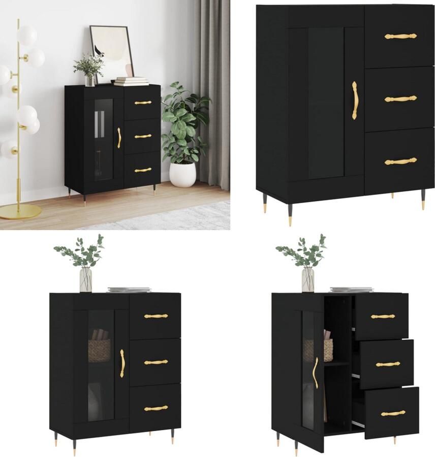 VidaXL -Dressoir-69-5x34x90-cm-bewerkt-hout-zwart Dressoir Dressoirs Opbergkast Wandkast - Foto 2