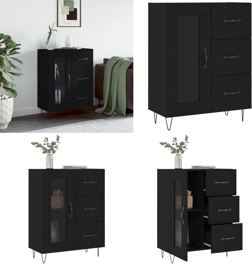 VidaXL -Dressoir-69-5x34x90-cm-bewerkt-hout-zwart Dressoir Dressoirs Opbergkast Wandkast - Foto 3