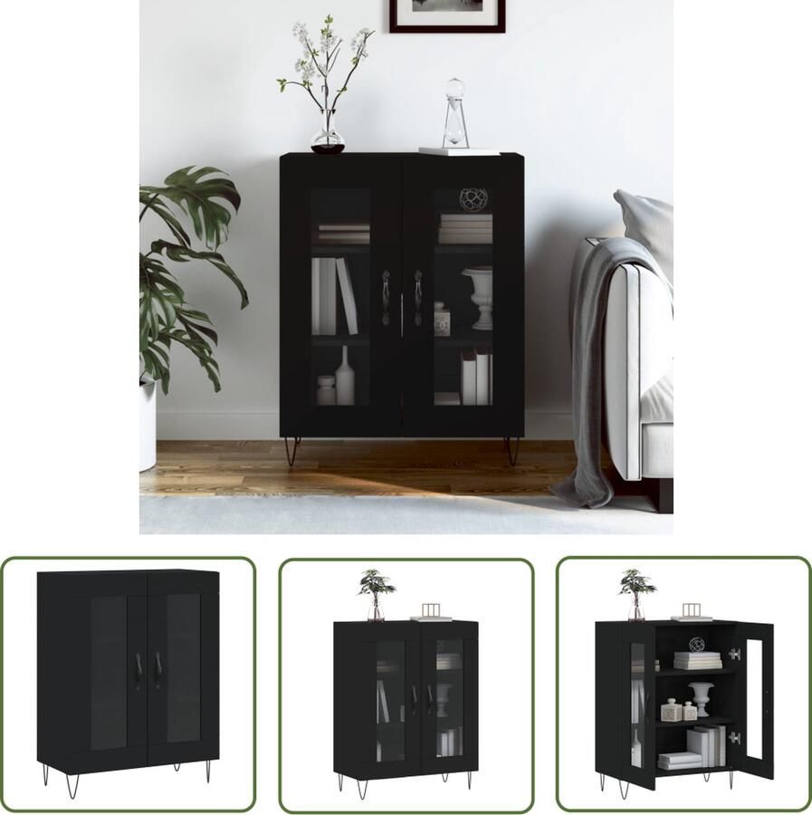 The Living Store Dressoir 69 5x34x90 cm bewerkt hout zwart Dressoir Klassieke Dressoirs Houten Dressoir Zwart Dressoir Vintage Dressoir - Foto 4