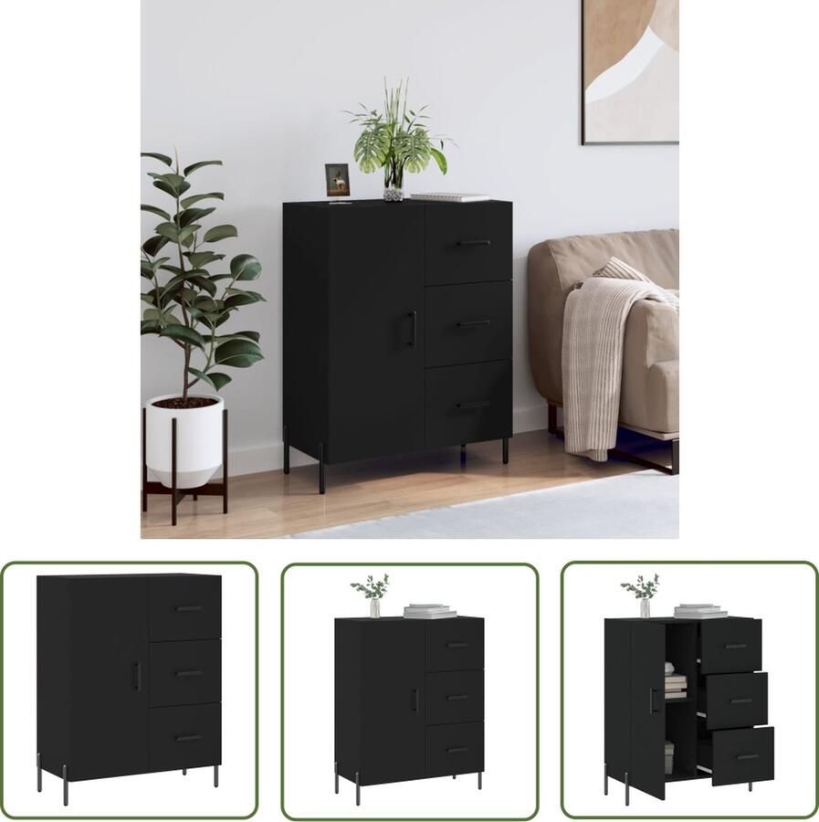 The Living Store Dressoir 69 5x34x90 cm bewerkt hout zwart Dressoir Zwarte Dressoirs Houten Dressoir Vintage Dressoir Salontafel