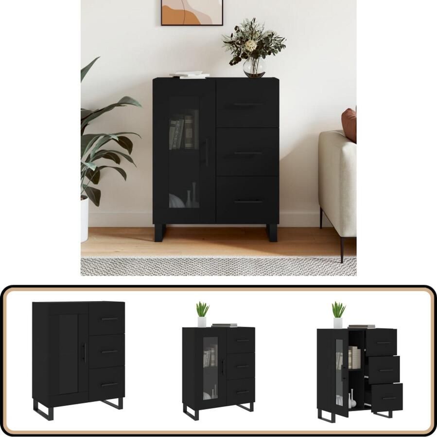 VidaXL Dressoir Zwart 69 5x34x90 cm Bewerkt Hout Dressoir Commode Opbergkast Woonkamerinrichting Slaapkamerinrichting