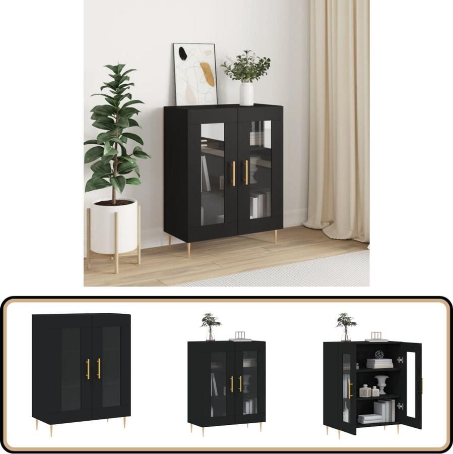 VidaXL Dressoir 69 5x34x90 cm Zwart Bewerkt hout Dressoir Kast Houten Dressoir Glazen Dressoir Vintage Dressoir