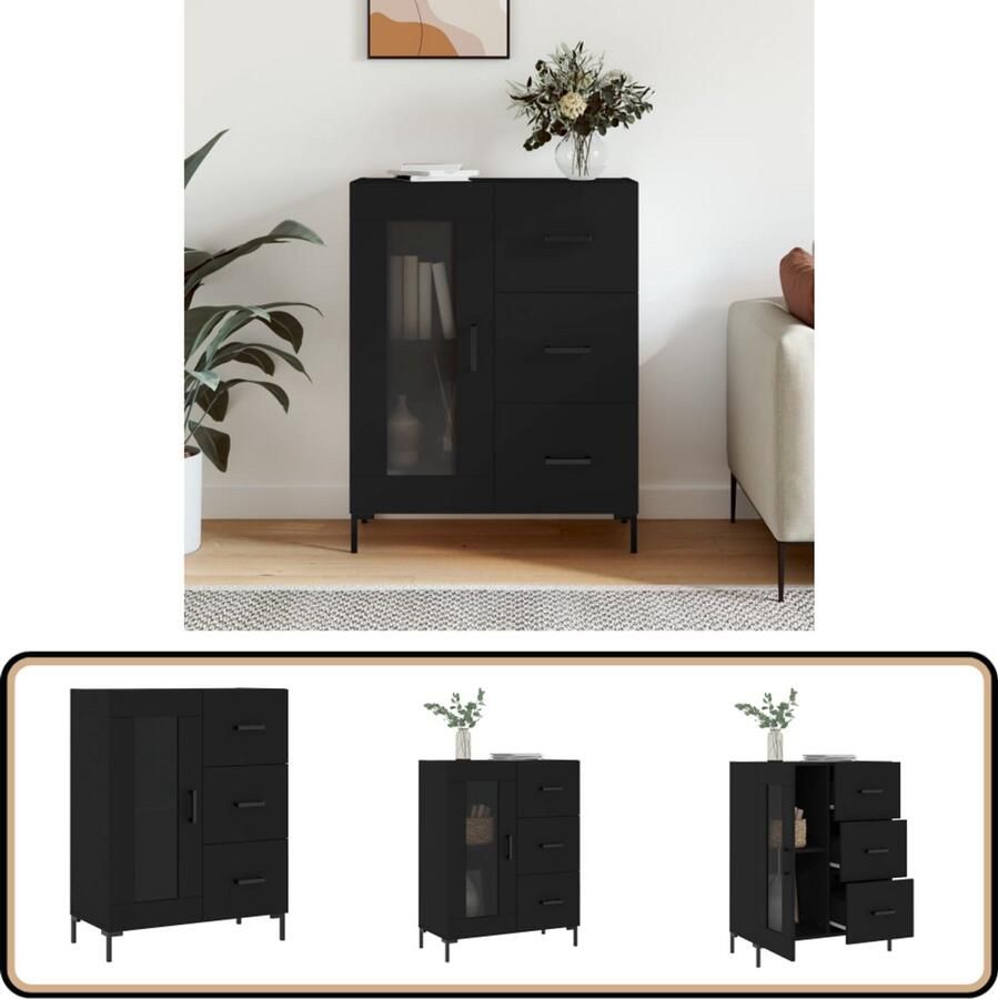 VidaXL Dressoir Zwart 69 5x34x90 cm Dressoir Commode Houten Dressoir Zwart Dressoir Vintage Dressoir