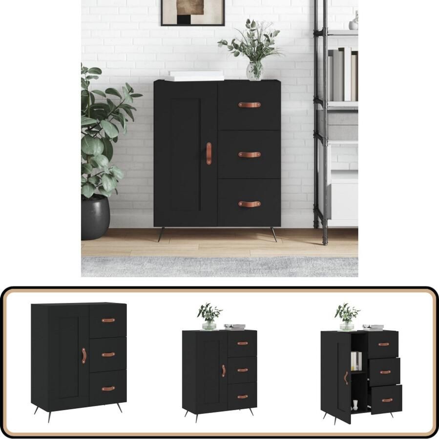 VidaXL Dressoir Zwart 69 5x34x90 cm Dressoir Commode Kast Houten Dressoir Zwart Dressoir