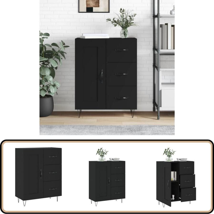 VidaXL Dressoir Zwart 69 5x34x90 cm Bewerkt hout Dressoir Vintage Dresser Houten Dressoir Black Furniture Salontafel