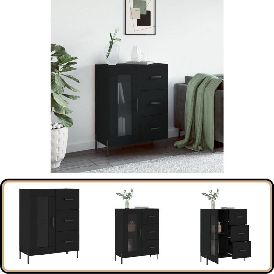 VidaXL Dressoir Zwart Bewerkt Hout 69 5x34x90 cm Dressoir Zwarte Houten Kast Opbergkast Tv-meubel Salontafel