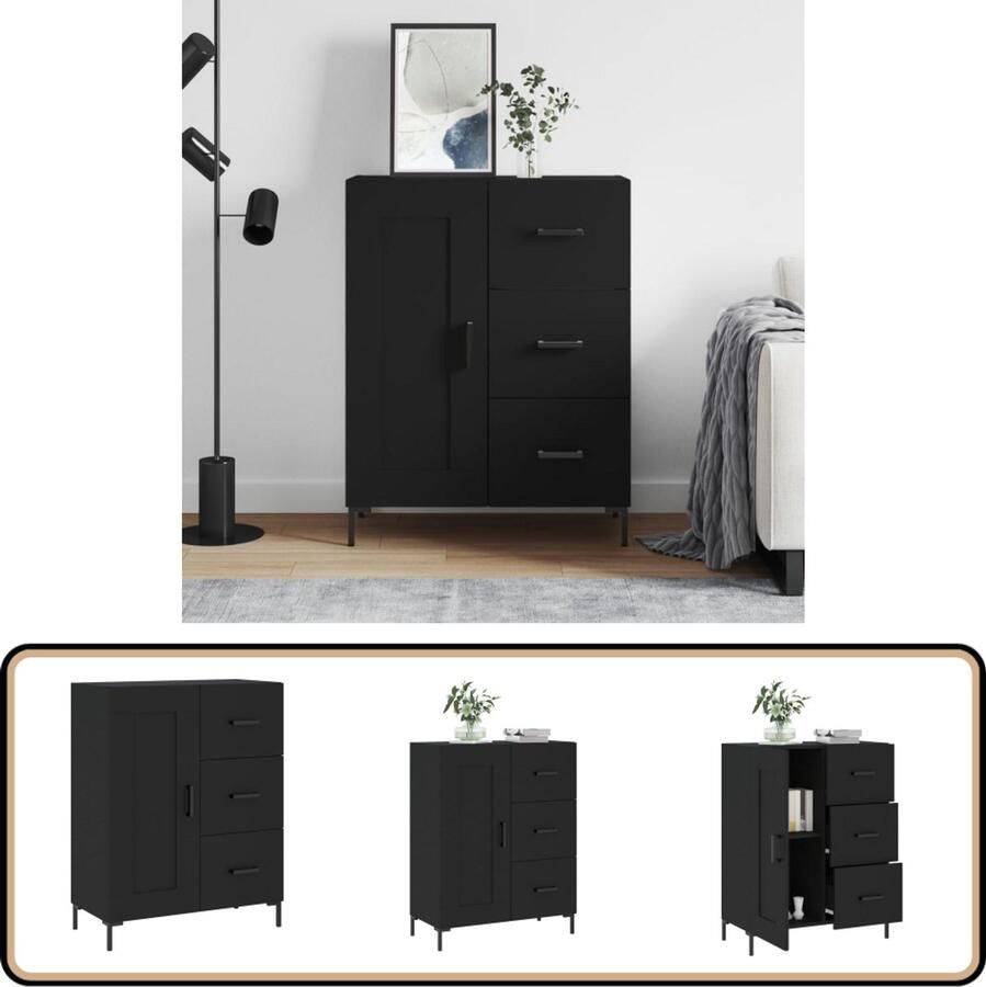 VidaXL Dressoir Zwart Bewerkt Hout 69 5x34x90 cm Dressoir Klassiek Dressoir Houten Dressoir Zwart Dressoir Opbergkast