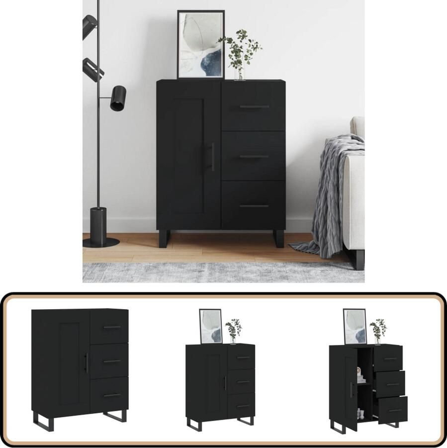 VidaXL Dressoir 69 5x34x90 cm Zwart Bewerkt Hout Dressoir Kast Houten Dressoir Zwarte Kast Salontafel