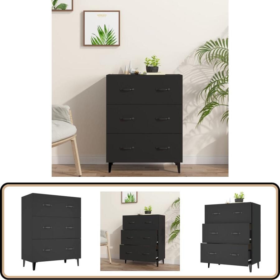 VidaXL Dressoir Zwart Bewerkt hout 69 5x34x90 cm Dressoir Buffetkast Houten Kast Zwarte Kast Salontafel