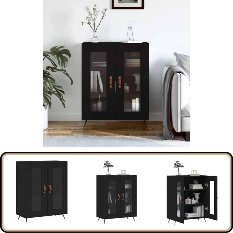 VidaXL Dressoir 69 5x34x90 cm Bewerkt hout Zwart Dressoir Klassiek Dressoir Houten Dressoir Zwarte Dressoir Opbergkast - Foto 2