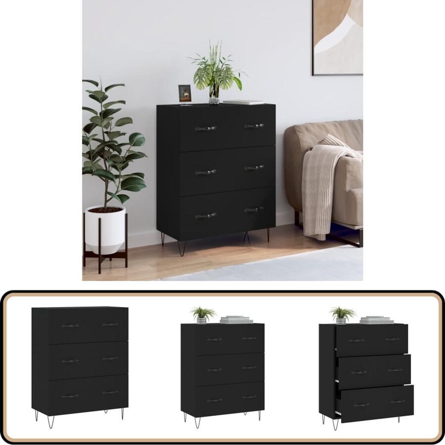 VidaXL Dressoir Zwart Bewerkt Hout 69 5x34x90 cm Dressoir Kast Buffetkast Houten Dressoir Zwart Dressoir