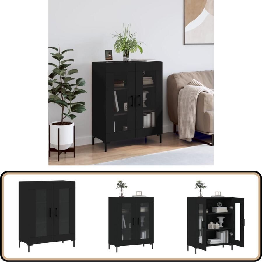 VidaXL Dressoir Zwart Hout & IJzer 69 5x34x90 cm Dressoir Houten Dressoir Klassiek Dressoir Zwart Dressoir Salontafel