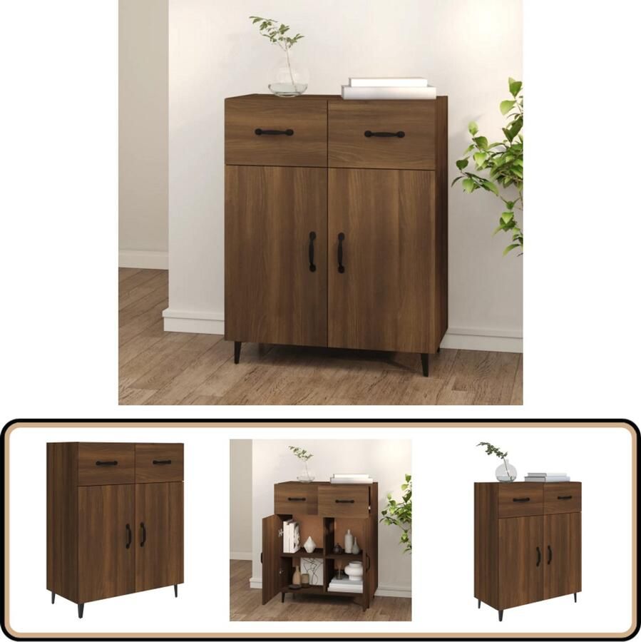 VidaXL Dressoir 69 5x34x90 cm Bruin Eiken Bewerkt Hout Dressoir Buffetkast Houten Dressoir Vintage Dressoir Salontafel - Foto 2