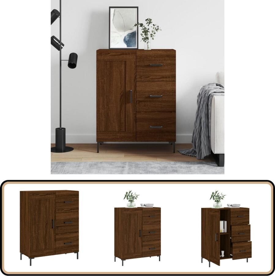 VidaXL Dressoir 69 5x34x90 cm Bruin Eiken Hout Dressoir Houten Dressoir Vintage Dressoir Landelijk Dressoir Bruine Dressoir - Foto 2