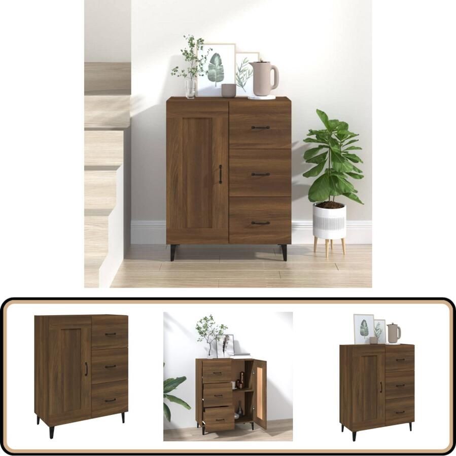 VidaXL Dressoir 69 5x34x90 cm Bruin Eikenkleur Dressoir Bijzetkast Houten Dressoir Bruine Eiken Kleur Vintage Dressoir - Foto 2