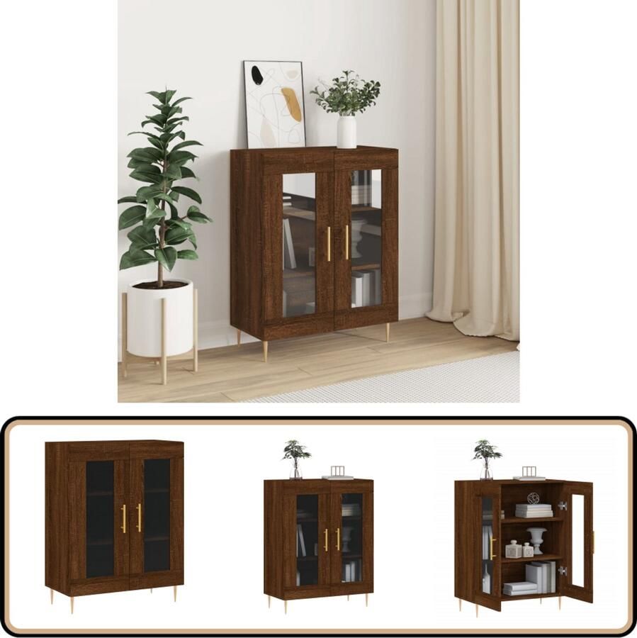VidaXL Dressoir 69 5x34x90 cm Bruin eikenkleur Dressoir Bruine Eiken Vintage Design Houten Kast Opbergruimte - Foto 2