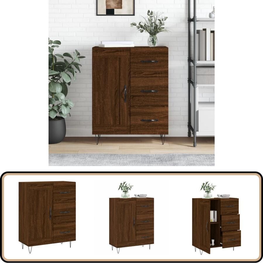 VidaXL Dressoir 69 5x34x90 cm Bruin Eikenkleur Dressoir Houten Dressoir Vintage Dressoir Opbergmeubel Salontafel - Foto 2
