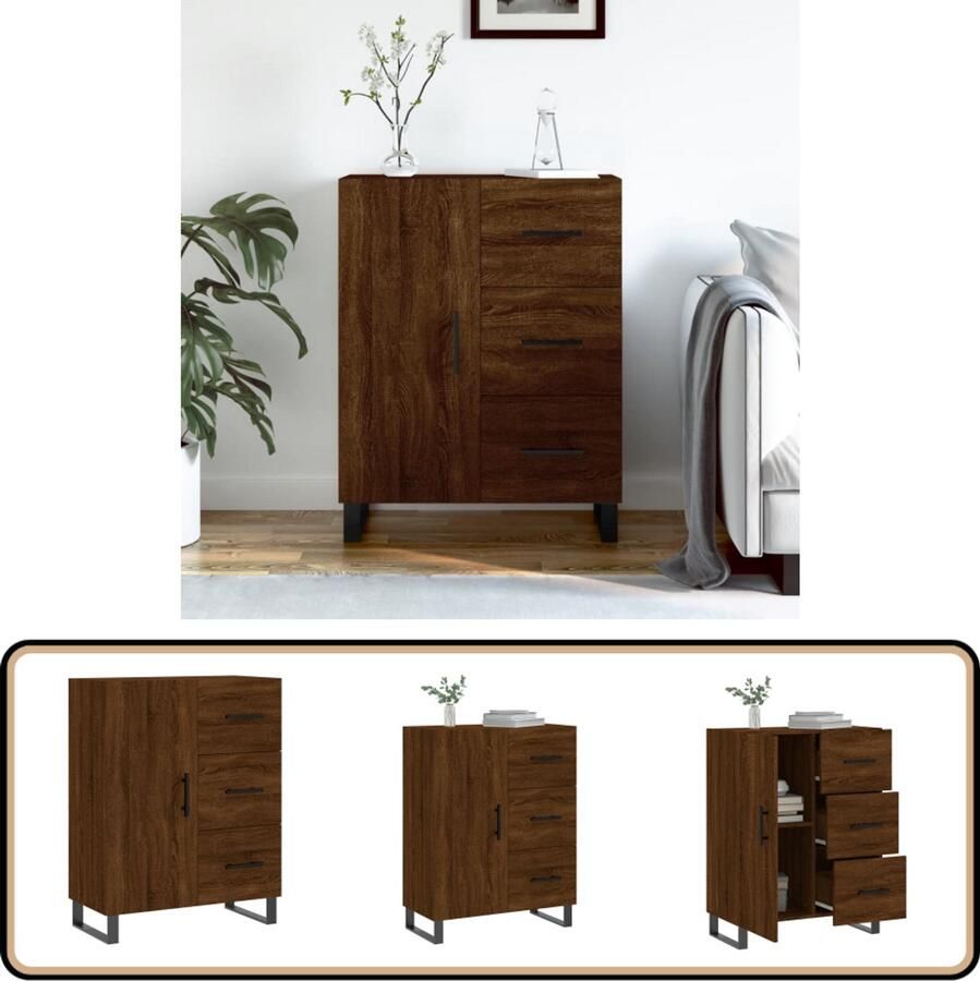 VidaXL Dressoir 69 5x34x90 cm Bruin Eikenkleur Dressoir Houten Dressoir Vintage Dressoir Opbergmeubilair Salontafel