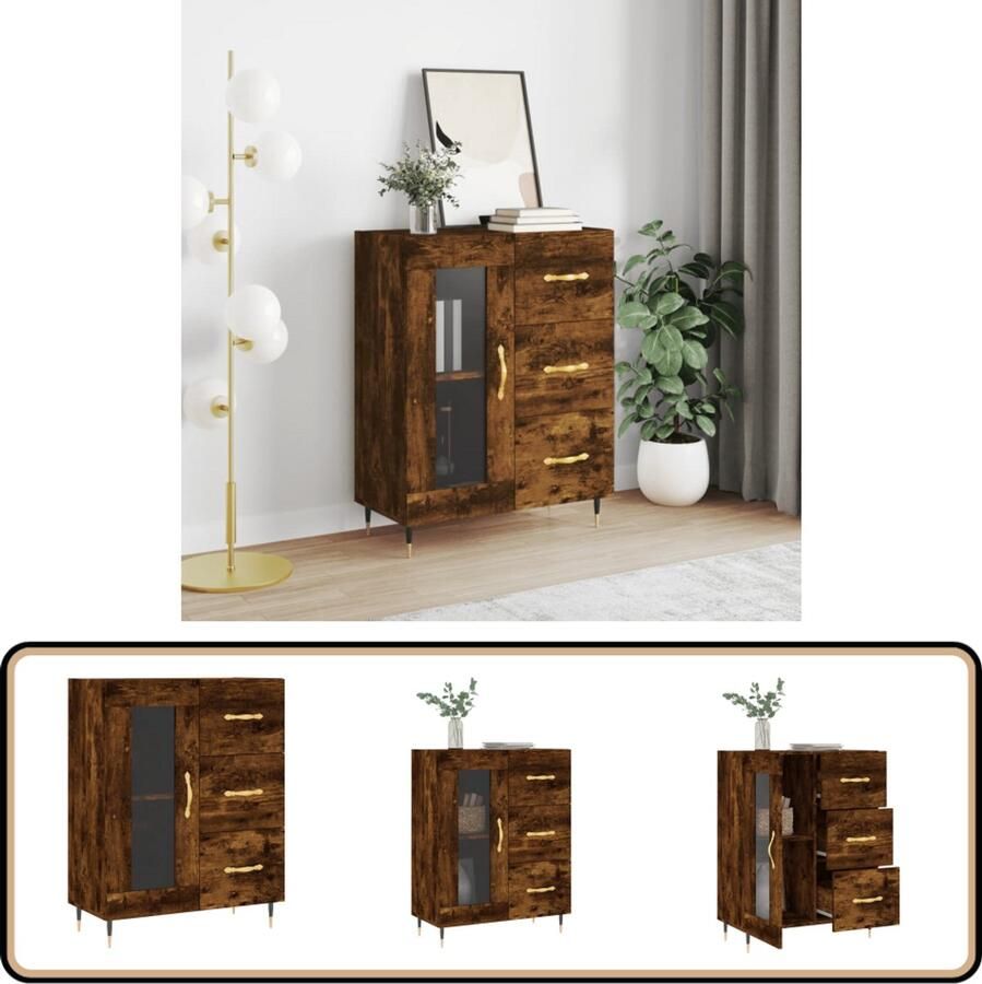 VidaXL Dressoir 69 5x34x90 cm Gerookt Eiken Dressoir Houten Dressoir Vintage Dressoir Landelijk Dressoir Opbergmeubels - Foto 2