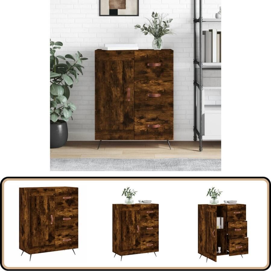 VidaXL Dressoir 69 5x34x90 cm Gerookt Eiken Dressoir Houten Dressoir Vintage Dressoir Opbergmeubel Salontafel - Foto 2