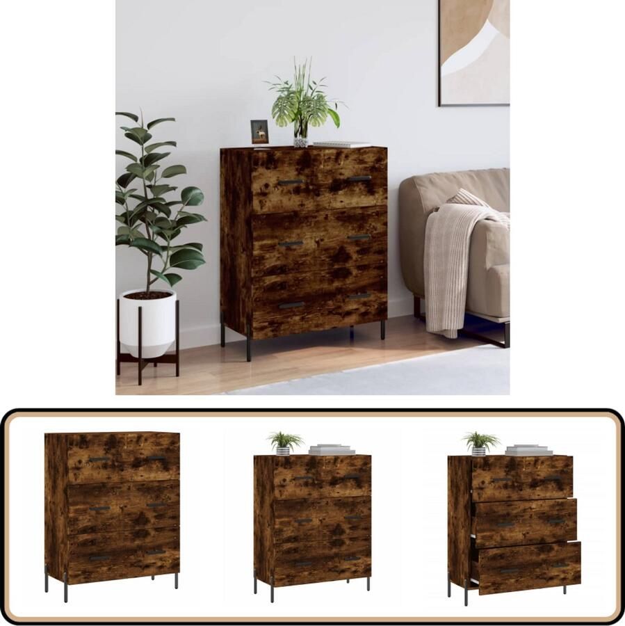 VidaXL Dressoir 69 5x34x90 cm Gerookt Eiken Dressoir Kast Buffetkast Houten Dressoir Vintage Dressoir - Foto 4