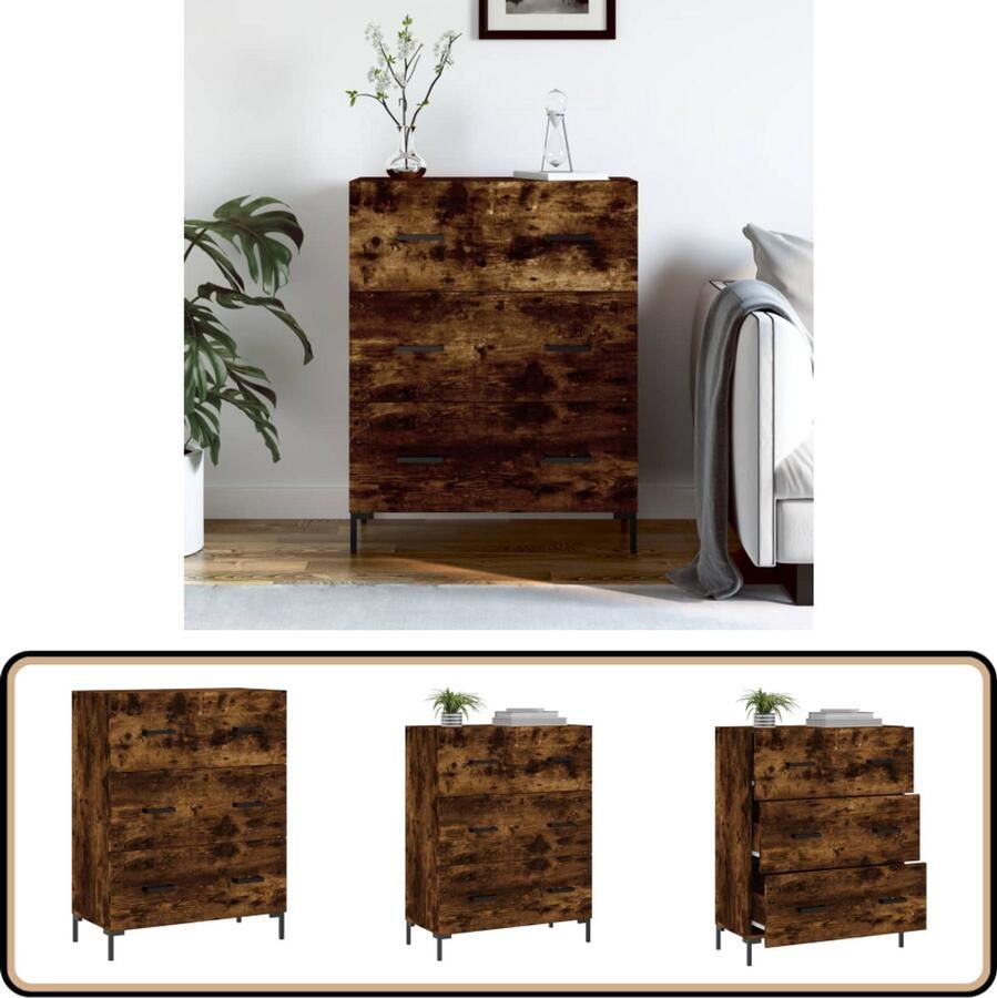VidaXL Dressoir 69 5x34x90 cm Gerookt Eiken Dressoir Kast Buffetkast Houten Dressoir Vintage Dressoir