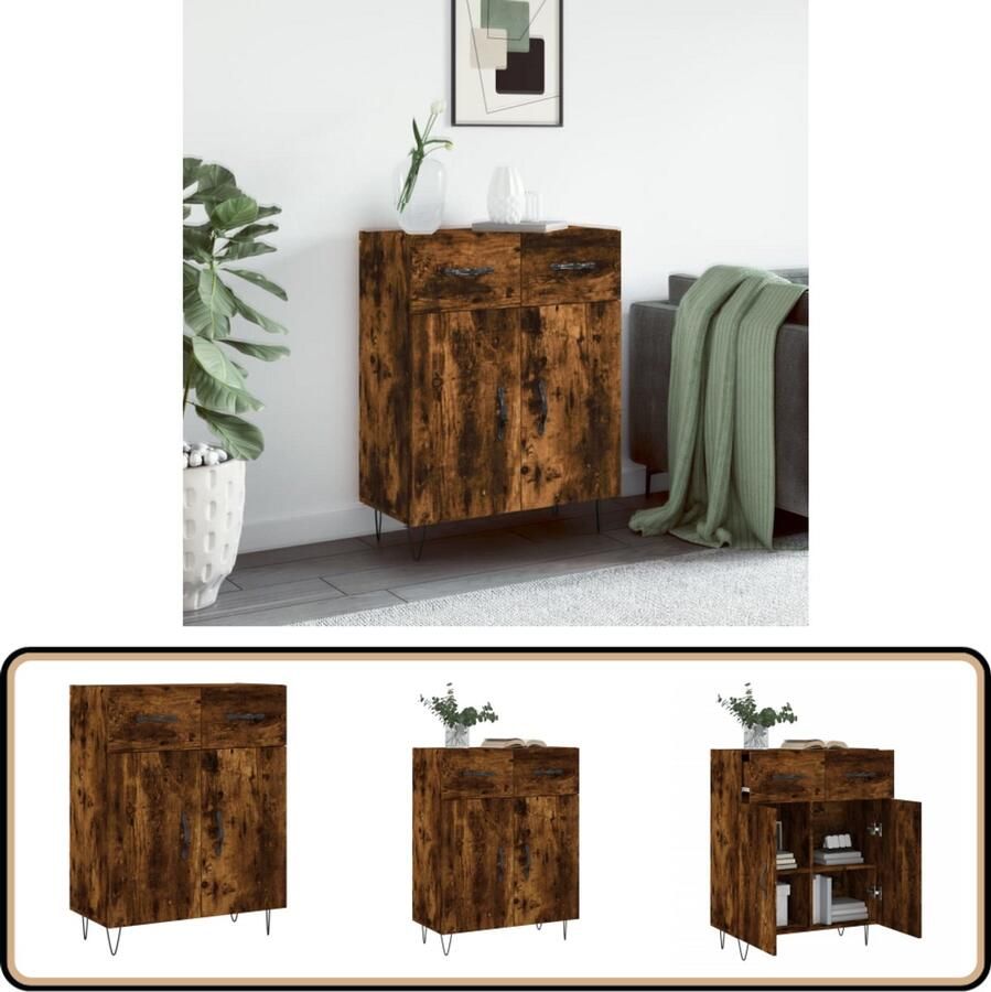 VidaXL Dressoir 69 5x34x90 cm Gerookt Eiken Dressoir Meubels Houten Dressoir Vintage Dressoir Modern Dressoir - Foto 2